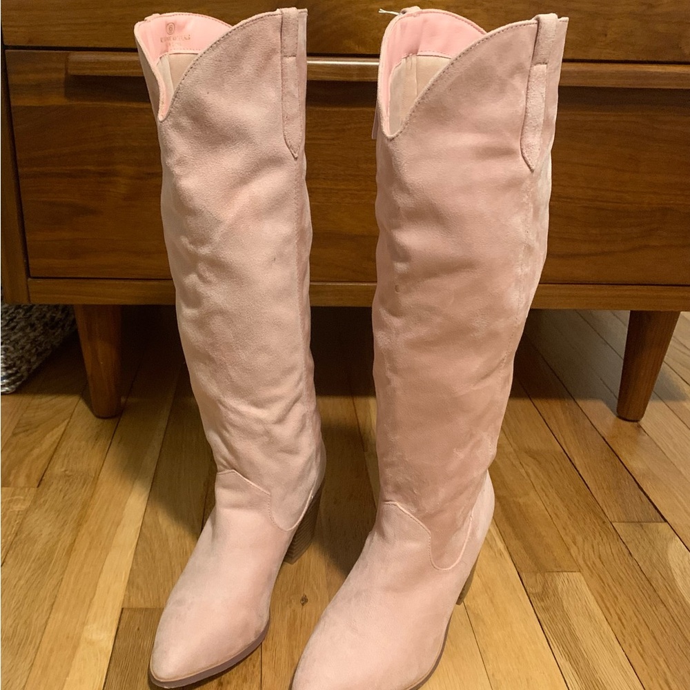 Pink Suede Cowboy Boots